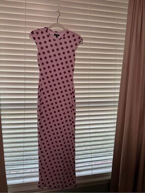 AFRM Pink Maxi Dress with Black Polka Dots